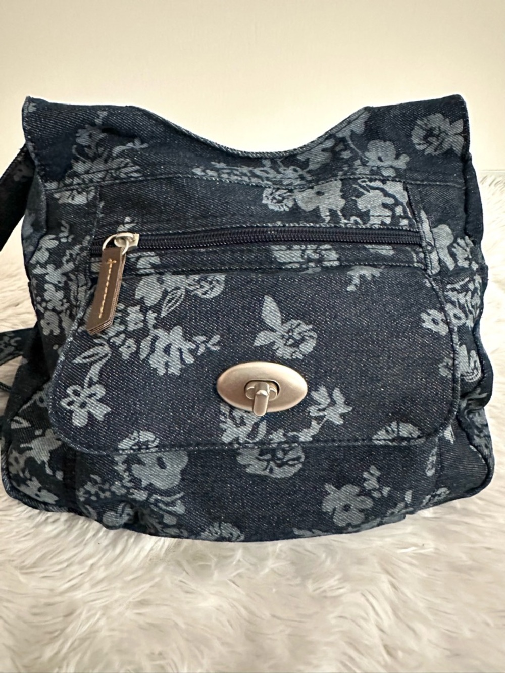 Denim Floral Crossbody Bag – Blue